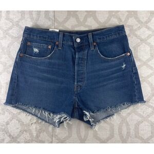 Levis 501 Original Womens 30 Blue New Button Fly High Rise Distressed Shorts
